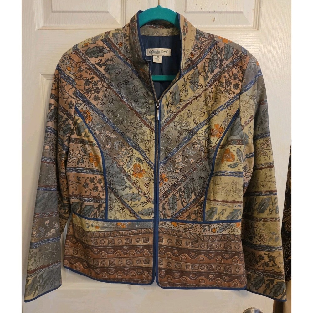 Coldwater Creek P14 Petite Jacket Patchwork Floral Boho Cotton Zip Lined Y2K
